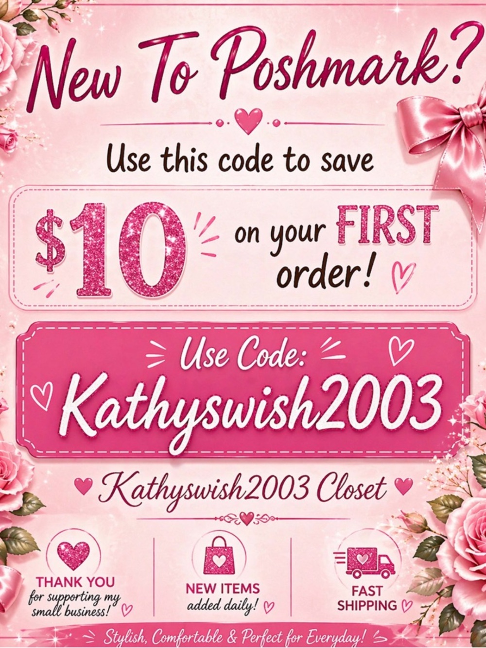 Poshmark $10 Off First Order Promo Graphic - Pink